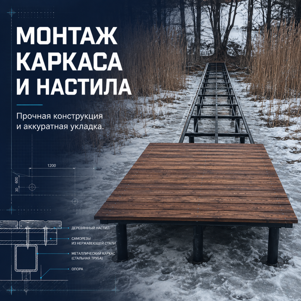 Монтаж каркаса и настила