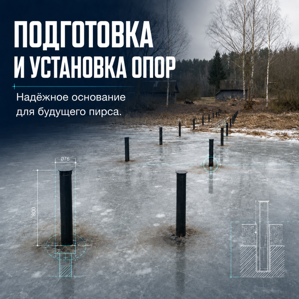Подготовка и установка опор